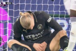 淡淡的忧伤！哈兰德门前抢点失慎击中裆部，，随后双手捂裆痛苦跪地_24直播网