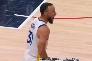 燃尽了！追梦拖着伤腿给库里做掩护 库里大撤步三分轰进反超！_24直播网